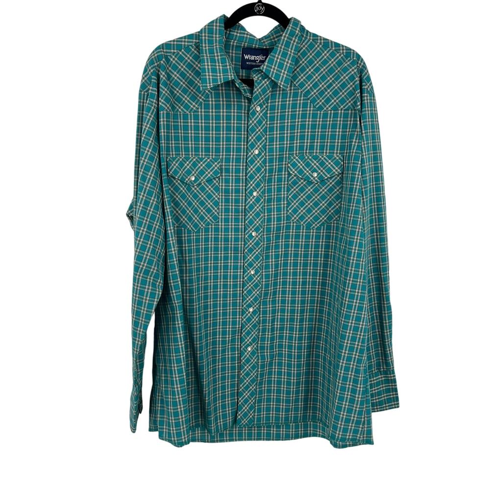 Vintage Wrangler Plaid Pearl Snap Long‎ Sleeve Casual Button Down Men's 2XL